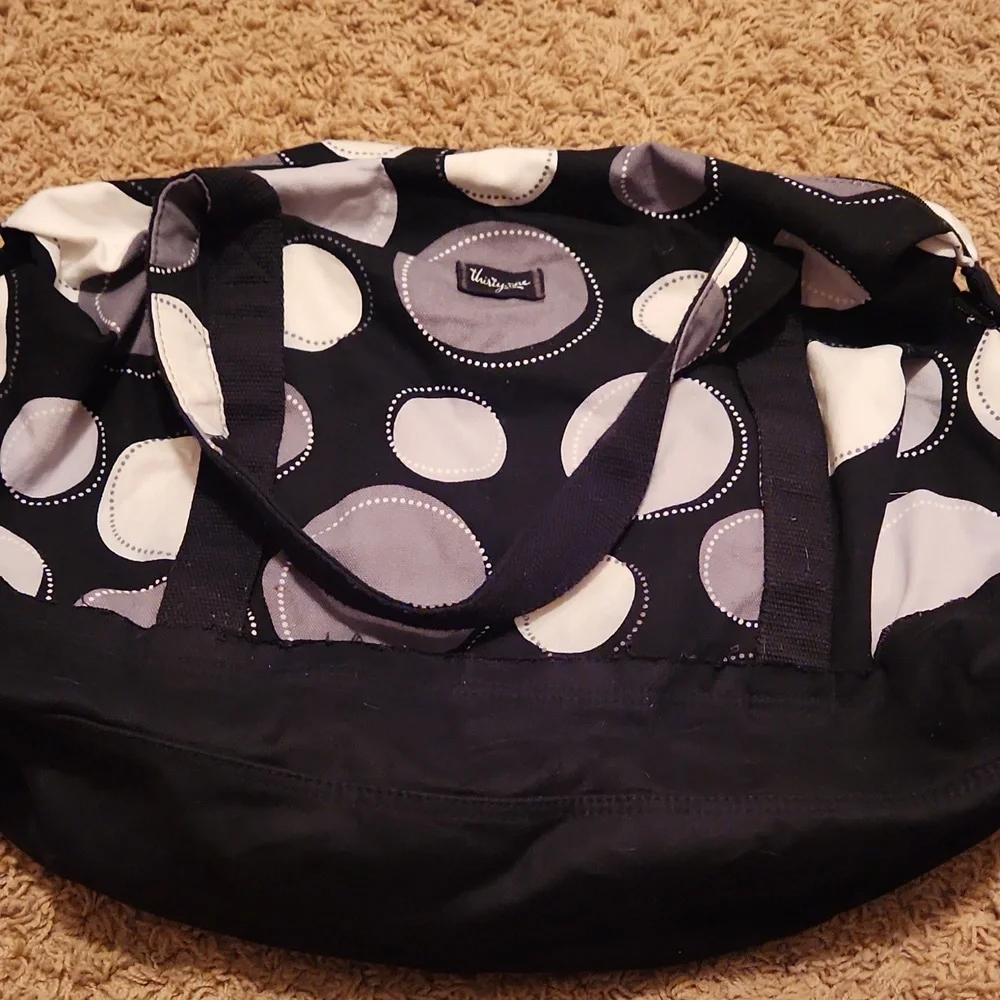 Thirty-One Polka Dot Tote Bag - Black and Gray Large Tote